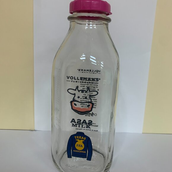 BOTTLE - 32oz VOLLMANS FARMS glass milk bottle LIMITED ED A2A2, TEXAS FFA logo - Picture 2 of 9